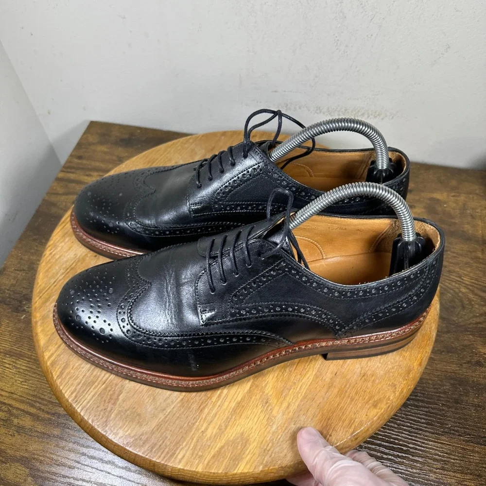 Beckett Simonon Yates Oxford Black Leather Wingtip Brogue Dress Shoes Size 9.5